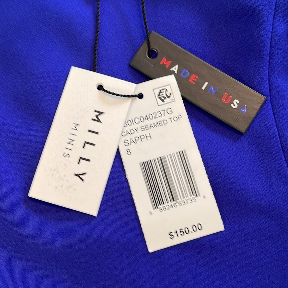 Milly Minis Cady Seamed Top Size 8 Sapphire Blue New with Tags - Picture 4 of 13
